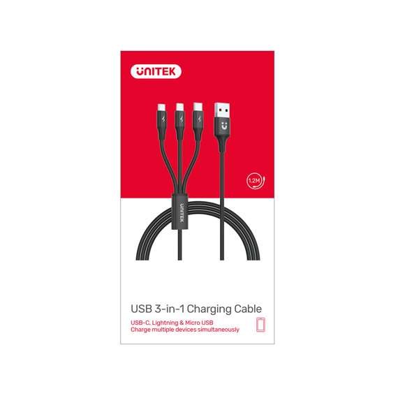 Unitek 3-in-1 USB-A to USB-C / Micro USB / Lightning Multi Charging Cable C14049BK