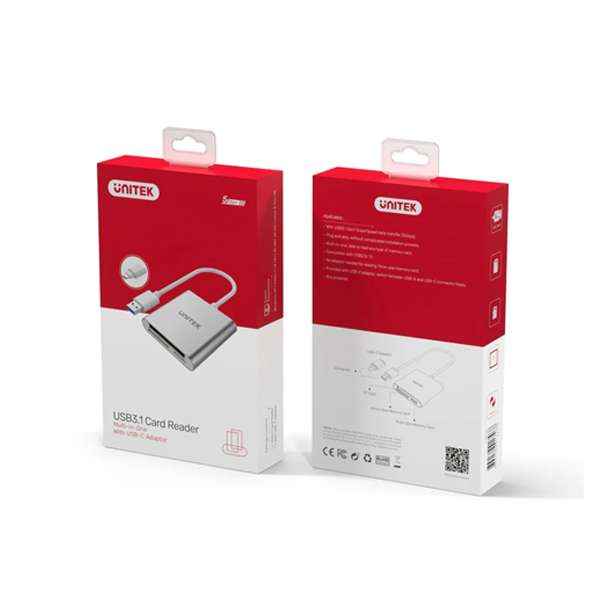 Unitek USB 3.0 3-Port Memory Card Reader with USB Type-C Adapter