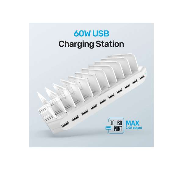Unitek Y-2172 USB 10-Port Smart Charging Station White