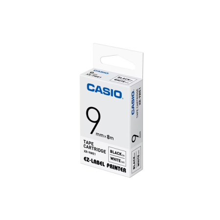 Casio XR-9WE1 Tape Cassette, 9mm X 8m, Black on White